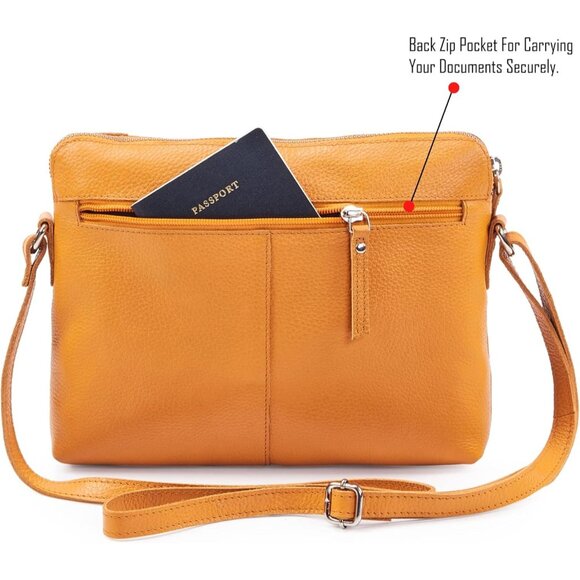 Women Mustard Imported Leather Polyester Crossbody Sling Shoulder Crossover Bag - Picture 5 of 6